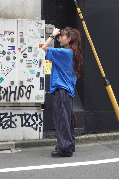 リネン混ストライプラフパンツ